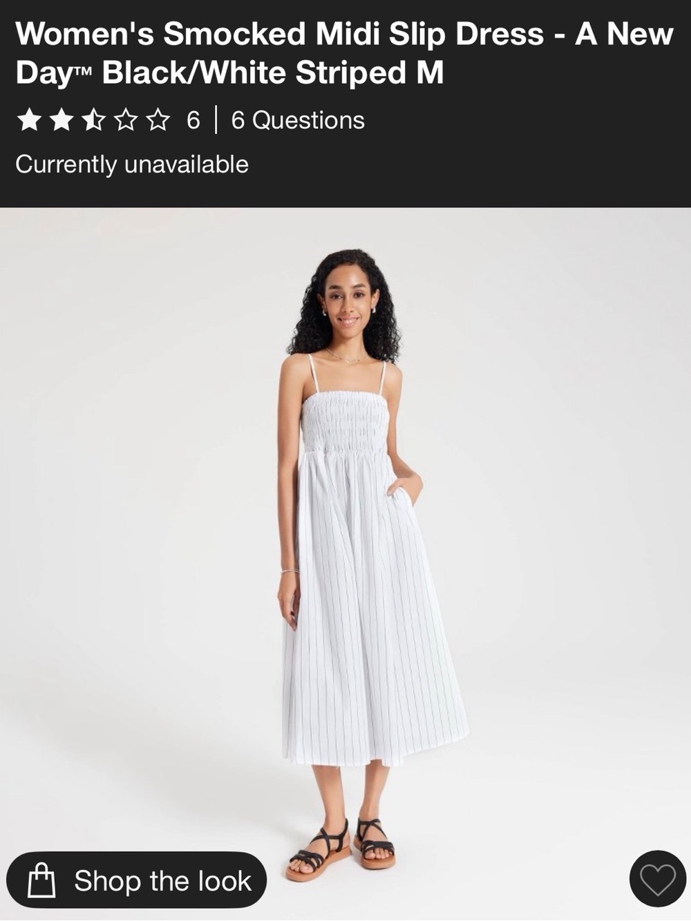 a new day White and Black Striped Smocked Midi Slip Dress